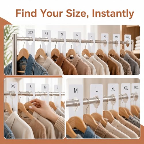 8 PCS Rectangular Closet Size Dividers - XXS to XXXL Clothing Rack Markers