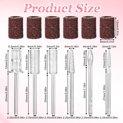 Psyqtsuary 6Pcs Nail Drill Bits Set with Sanding Bands 3/32"