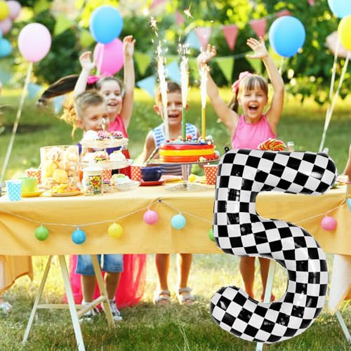 40-Inch Checkered Number 5 Balloon Race Car Party Decoration