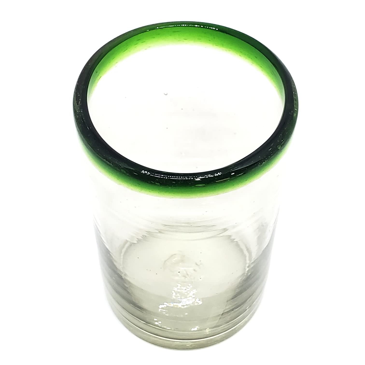 MexHandcraft Emerald Green Rim 14 oz Drinking Glasses (set of 6), Recycled Glass, Lead-free, Toxin-Free (Drinking)