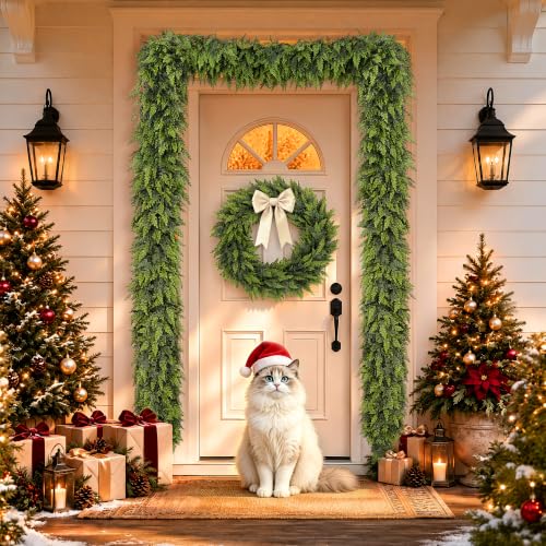 9FT Christmas Cedar Garland Real Touch Artificial Greenery 2 Pack