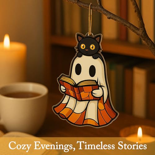 Ghost Reading Book Acrylic Ornament Stained Glass Moon Decor