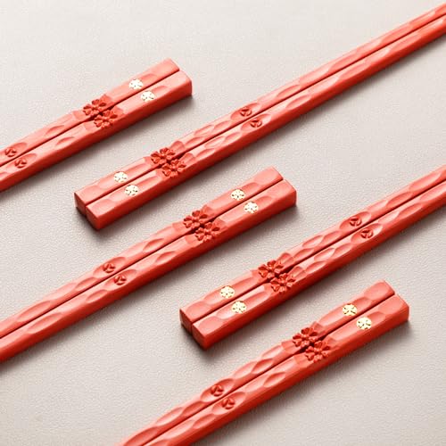 HuaLan Reusable Fiberglass Chopsticks Set - 5 Pairs, 9.5" Non-Slip, Dishwasher Safe, Orange
