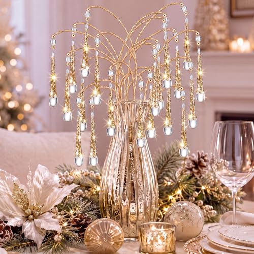 Gold Crystal Icicle Picks for Christmas Tree Decorations - Pendant Style