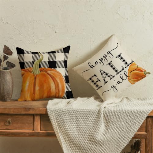 Fall Throw Pillow Covers 18x18 Set of 4, Farmhouse Autumn Pumpkin Decor