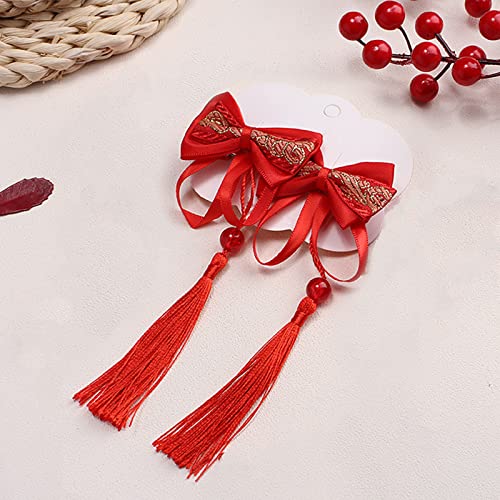 AEGYPIUS Red Bow Hair Clips with Tassels - 2 Pcs Chinese New Year Hair Accessories for Women and Girls