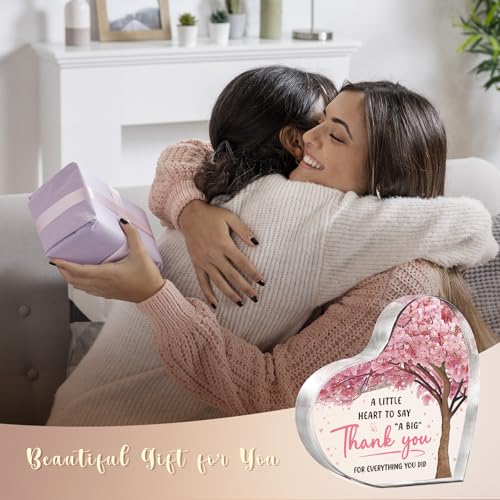 Milcier Thank You Appreciation Gift Acrylic Heart Plaque for Women, Teacher, Mom, Friend - Cherry Blossom Design