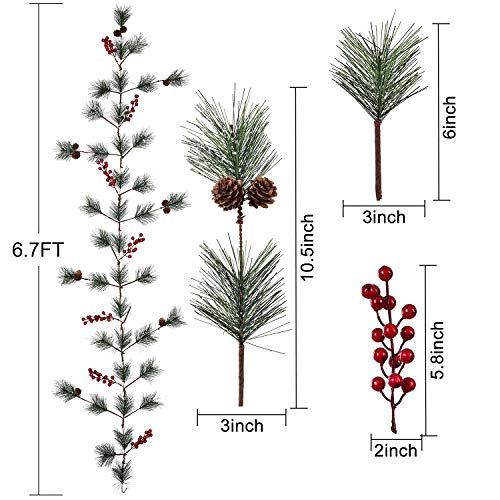 6 Foot Artificial Christmas Pine Garland with Berries Pinecones & Needles