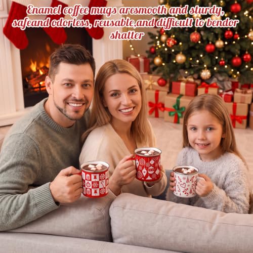 Christmas Enamel Mugs Set - 48 Red and White Holiday Drinkware - Bulk Festive Cups