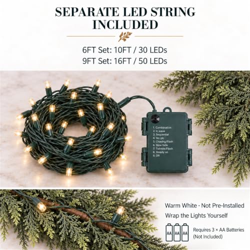 9 FT Lighted Cedar Garland with Warm White LEDs - Real Touch Artificial Greenery for Holiday Decor