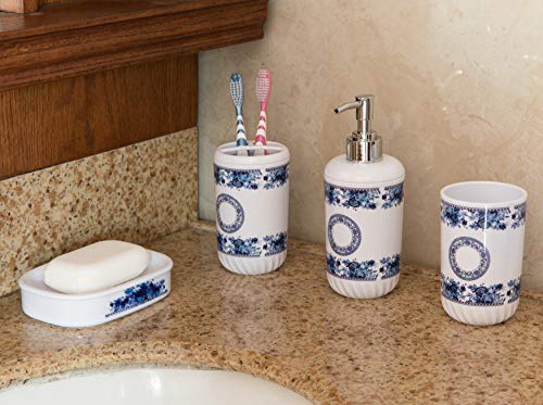 Basicwise 4-Piece Bathroom Accessory Set - Soap Dispenser & Holder, White