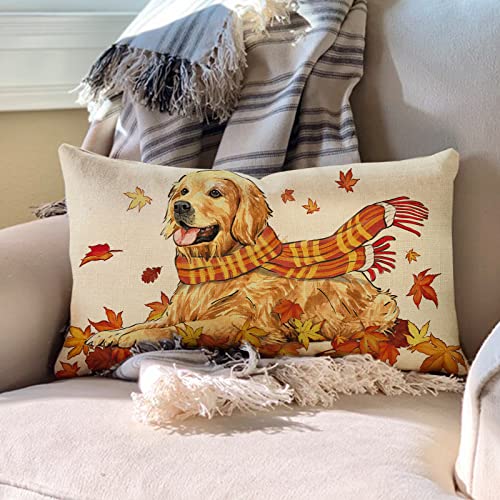 Golden Retriever Fall Decorative Lumbar Pillow - 20" x 12"