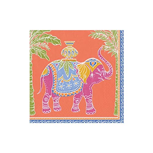 Caspari Royal Elephant Paper Cocktail Napkins - Orange, Pack of 20