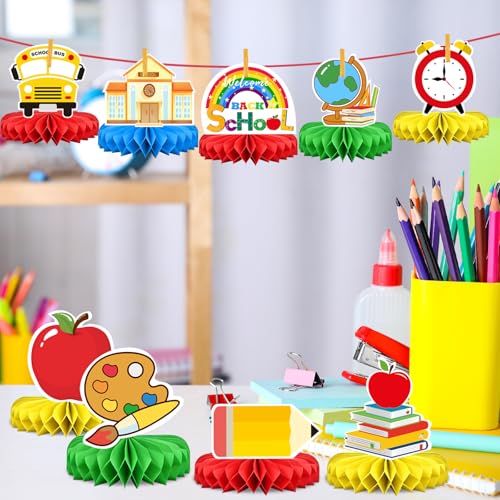 9-Piece Back to School Honeycomb Centerpieces Set for Classrooms