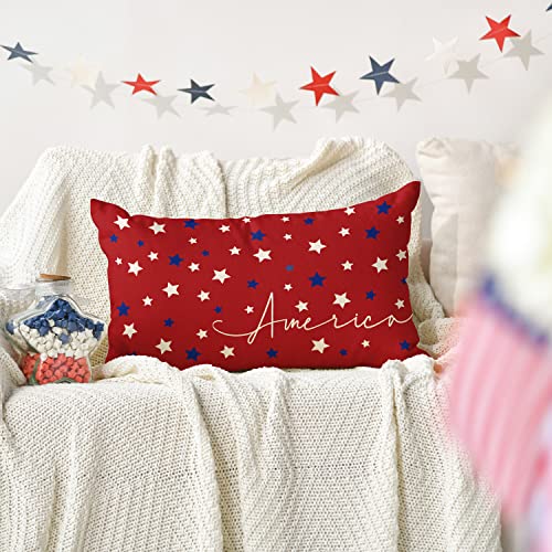 Patriotic Throw Pillow Cover - 12x20 Inch Stars Design for Sofa