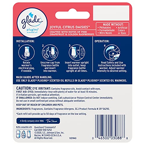 Glade PlugIns Scented Oil Refills, Joyful Citrus & Daisies, 2 Pack