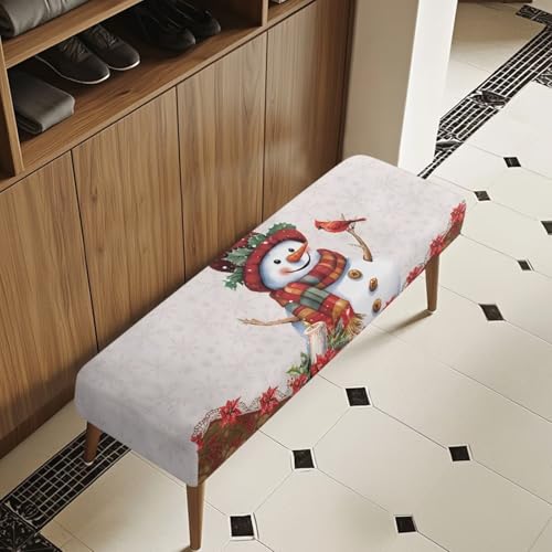 Christmas Snowman Bench Cover Slipcover - Washable Red Holiday Decor for Dining & Kitchen Benches