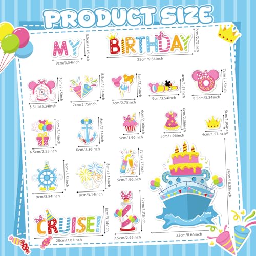 Birthday Cruise Magnets - 16 Pack Cute Magnetic Stickers for Party Decor