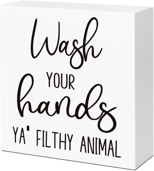 LVQHI Funny Bathroom Sign - 'Wash Your Hands Ya Filthy Animal' Rustic Decor for Shelves & Tabletops
