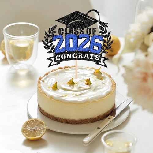 Class of 2026 Graduation Cake Topper - Congrats Grad Glitter Party Decoration