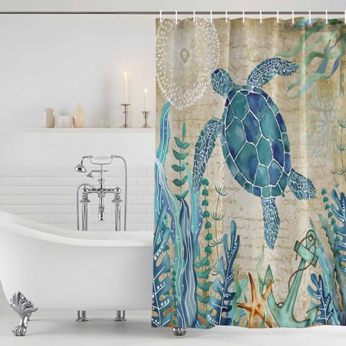 Waterproof Sea Turtle Shower Curtain 72x72 - Ocean Beach Decor