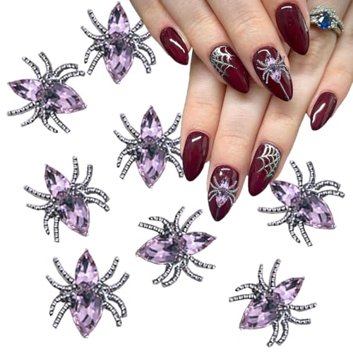 3D Spider Nail Charms White Alloy Rhinestones 20Pcs Halloween Nail Art