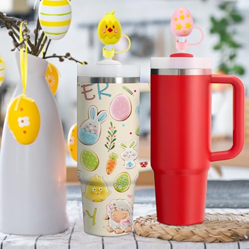 Easter Straw Covers for Stanley Cup - 4 Pack Silicone Dust Protectors