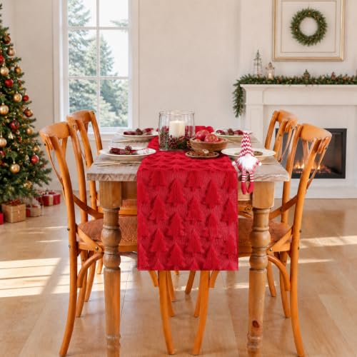 Christmas Faux Fur Table Runner Red 13x108 Inch Holiday Decor