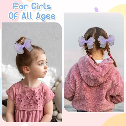 Mabor 2Pcs Purple Mesh Bow Hair Clips, Tulle Hair Accessories