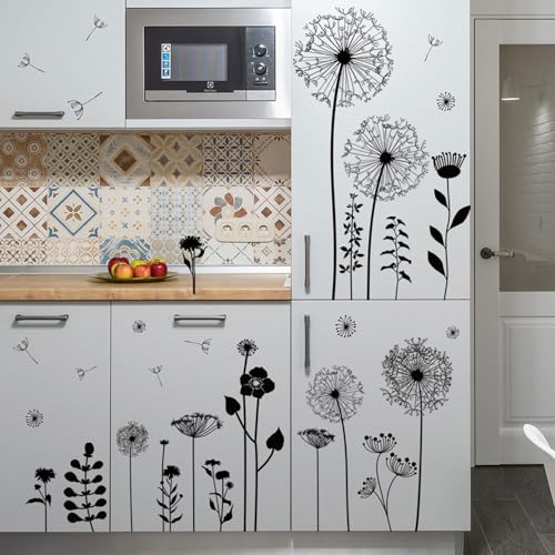 Black Dandelion Wall Decals - Large Floral Vinyl Stickers for Home