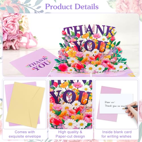 3D Pop Up Thank You Card - Paper Flowers Design (A-Style 1)