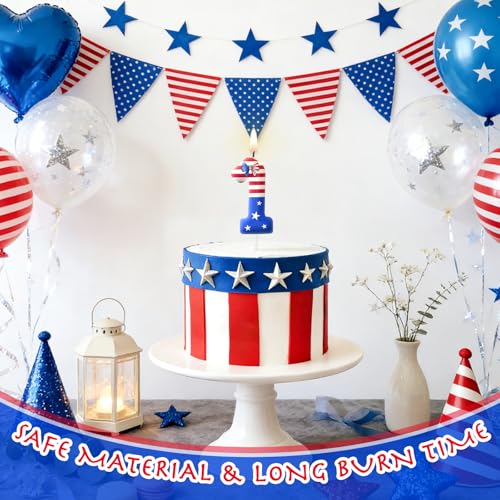 Stars and Stripes Birthday Number Candles - Red White Blue Cake Toppers