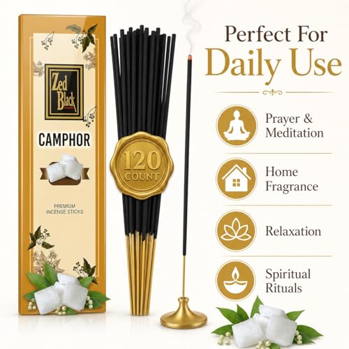 Zed Black Camphor Incense Sticks - 120 Count Aromatherapy & Puja Fragrance