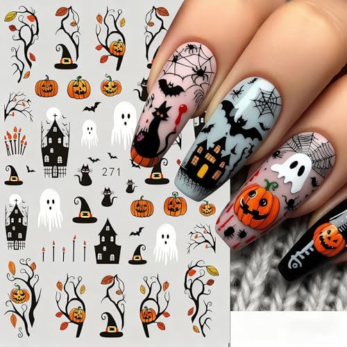 Halloween Nail Stickers 4 Sheets Self Adhesive Pumpkin Ghost Decals