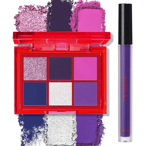 BOBISUKA Purple Eyeshadow Palette and Matte Liquid Lipstick Kit for Costume Makeup