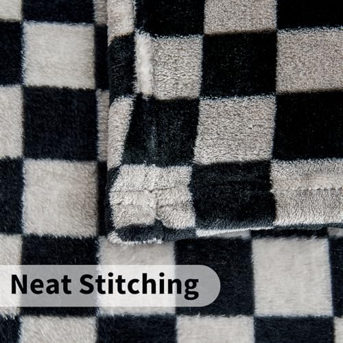 Checkered Flannel Fleece Throw Blanket 50x60 Black Grey Cozy Bed Couch