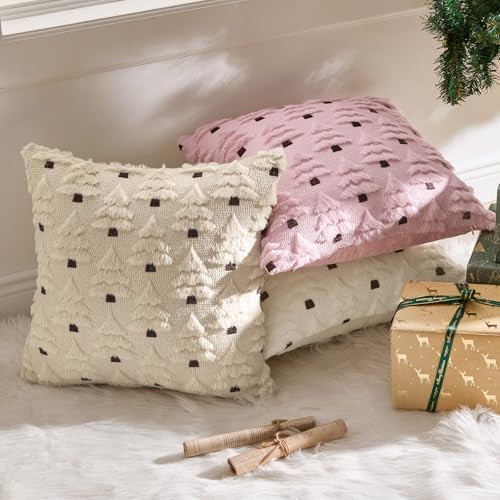 MIULEE Christmas Tree Decorative Throw Pillow Cover 18x18 Inches Beige Pack of 2
