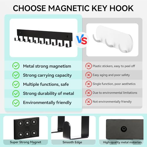 Bonsture Heavy Duty Magnetic Key Holder with 10 Hooks - Matte Black