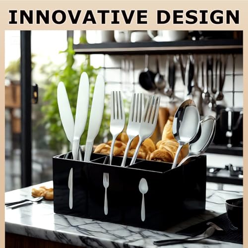 Black Silverware Holder - Spoon and Fork Organizer for Parties