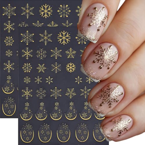 Snowflake Nail Art Stickers 6 Sheets – Gold White Blue 3D Decals for Winter Holidays
