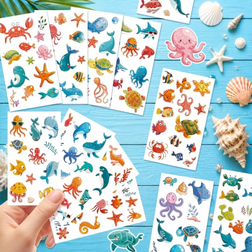 Konsait Ocean Animal Temporary Tattoos - 12 Sheets Sea Life Stickers