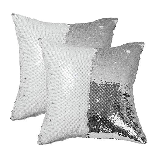 Sublimation Sequin Pillow Covers 16x16 Silver - 2 Pack Reversible Blanks