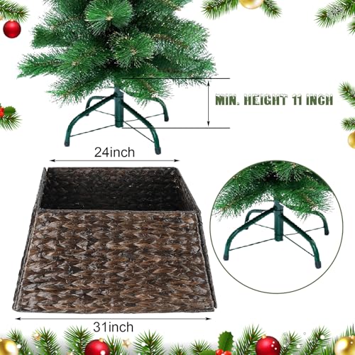 Christmas Tree Collar Water Hyacinth Woven Farmhouse Square Base Cover - Brown Black - 22 Inch
