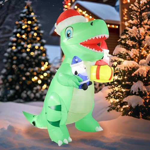 Inflatable Christmas Dinosaur with Santa Claus - 8 FT Outdoor Holiday Decor