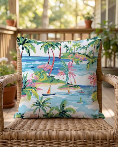 Beach Tropical Island Throw Pillow Cover 18x18 Inch - Soft Coastal Decor