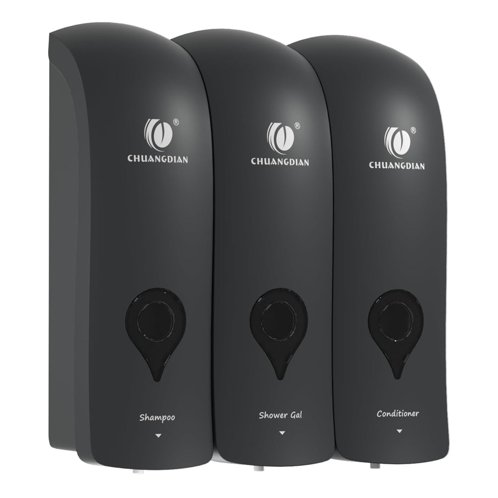 CCITOW Shampoo Conditioner Body Wash Dispenser, Wall-Mounted Bathroom Soap Dispenser Set of 3 (Black), Refillable Shower Soap Shampoo Dispenser for Bathroom,Kitchen,Hotel and Airbnb