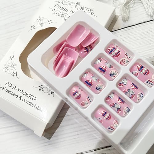 GRITOSE Easter Press on Nails Medium Square Glossy Fake Nails 24pcs