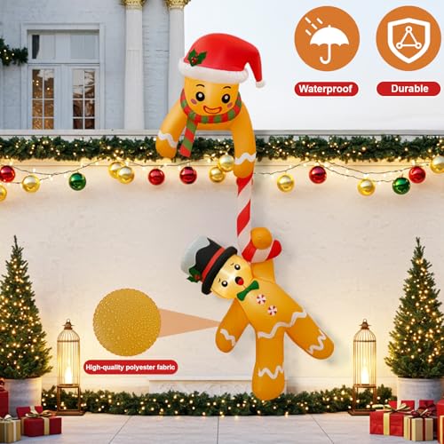 OurWarm 7FT Climbing Gingerbread Inflatable Christmas Yard Decor with LEDs