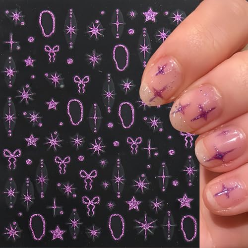 SHUXILIN 8 Sheets Star Nail Art Stickers 3D Laser Bow Decals