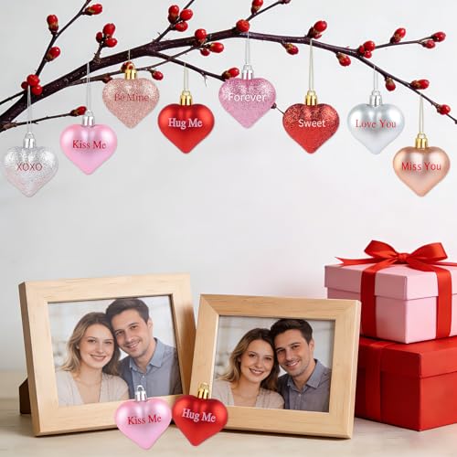 YIYA 24 Pcs Valentine's Day Heart Ornaments Glitter Shaped